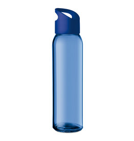 DeBle glazen drinkfles 470 ml met PP dop en draagopening bedrukt met logo