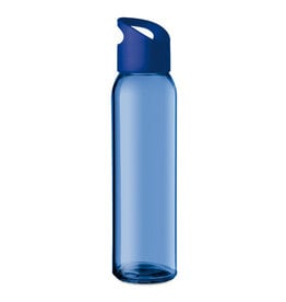 DeBle glazen drinkfles 470 ml met PP dop en draagopening bedrukt met logo