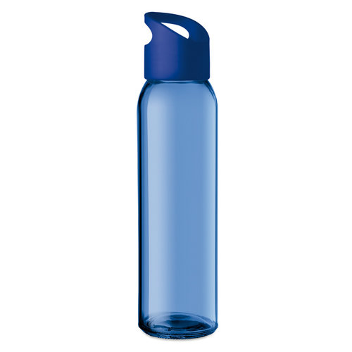 DeBle glazen drinkfles 470 ml met PP dop en draagopening bedrukt met logo