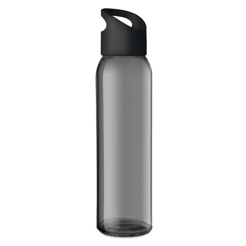 DeBle glazen drinkfles 470 ml met PP dop en draagopening bedrukt met logo