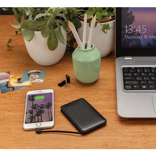 DeBle 5.000 mAh powerbank met geïntegreerde 3-in-1 kabels bedrukken