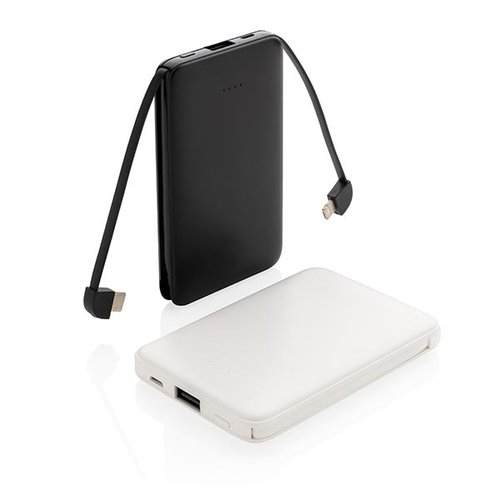 5.000 mAh zakformaat powerbank met geïntegreerde kabels P322.083