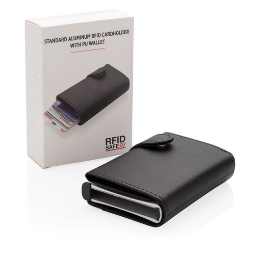 Standaard aluminium RFID kaarthouder met PU portemonnee P850.341