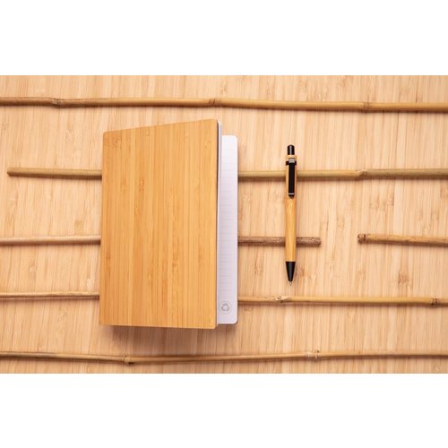 A5 bamboe notitieboek & pen set P772.159 met 180 pagina's gerecycled papier, bamboe balpen en luxe geschenkverpakking