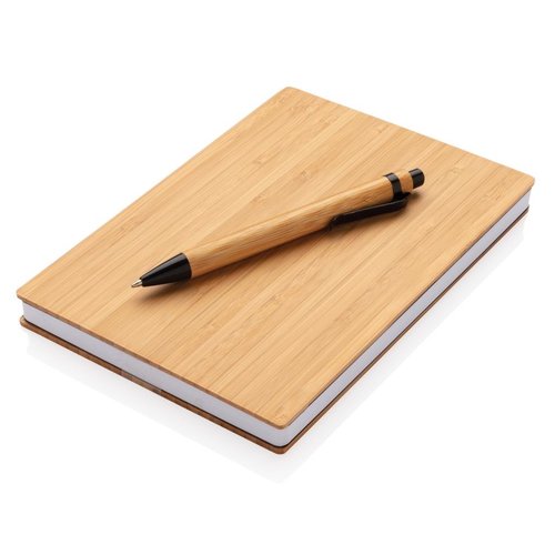 A5 bamboe notitieboek & pen set P772.159 met 180 pagina's gerecycled papier, bamboe balpen en luxe geschenkverpakking