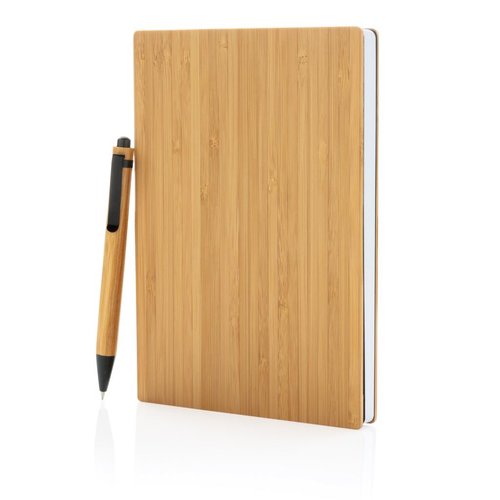 A5 bamboe notitieboek & pen set P772.159 met 180 pagina's gerecycled papier, bamboe balpen en luxe geschenkverpakking