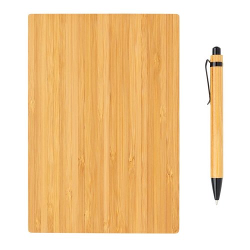 A5 bamboe notitieboek & pen set P772.159 met 180 pagina's gerecycled papier, bamboe balpen en luxe geschenkverpakking