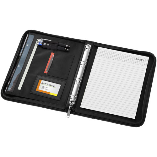 Stanford deluxe A4 portfolio met ritssluiting bedrukt met bedrijfslogo voor vergaderingen en zakelijk gebruik