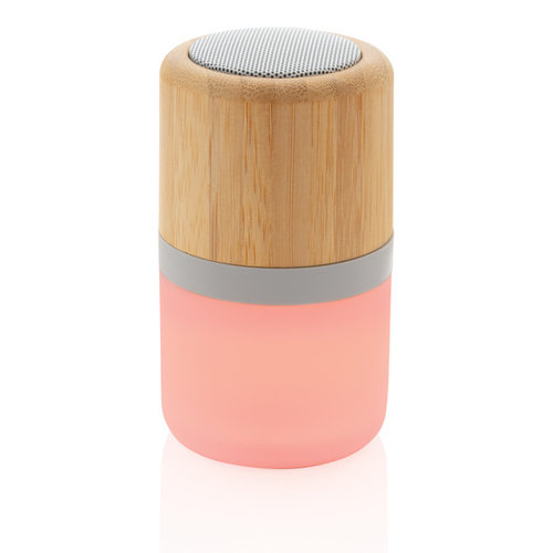 Draadloze bamboe 3W speaker met sfeerlicht P329343 met logo bedrukken DeBle