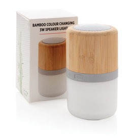 Draadloze bamboe 3W speaker met sfeerlicht P329343 met logo bedrukken DeBle
