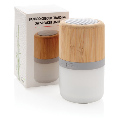 Draadloze bamboe 3W speaker met sfeerlicht P329343 met logo bedrukken DeBle