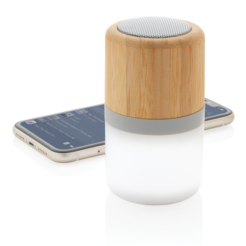 Draadloze bamboe 3W speaker met sfeerlicht P329343 met logo bedrukken DeBle