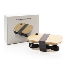 Glazen lunchbox met bamboe deksel P269.560 met logo bedrukken DeBle