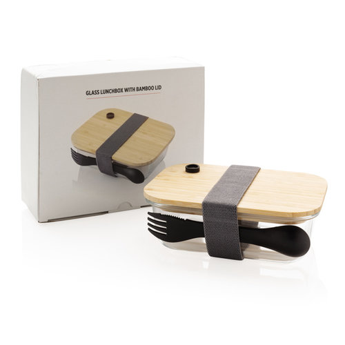 DeBle glazen lunchbox met bamboe deksel bedrukken met logo