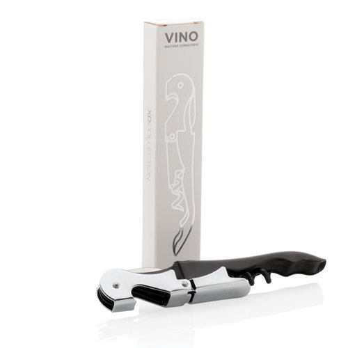 Zwarte Vino sommelier kurkentrekker P911.051 gegraveerd met logo