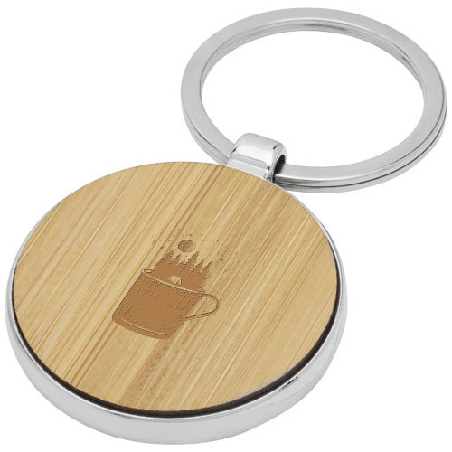Nino ronde bamboe sleutelhanger 11812571 gegraveerd met logo