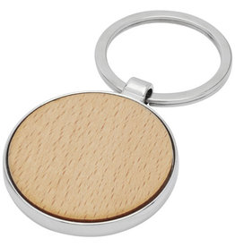 Moreno ronde beukenhouten sleutelhanger 11812371 gegraveerd met logo