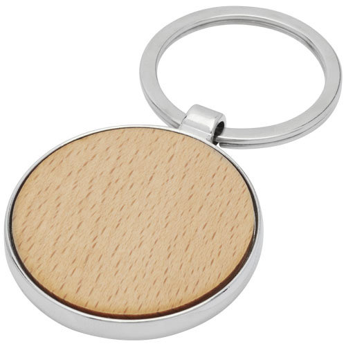Moreno ronde beukenhouten sleutelhanger 11812371 gegraveerd met logo