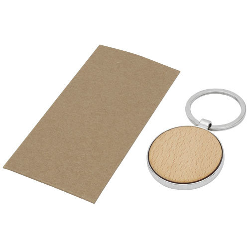 Moreno ronde beukenhouten sleutelhanger 11812371 gegraveerd met logo