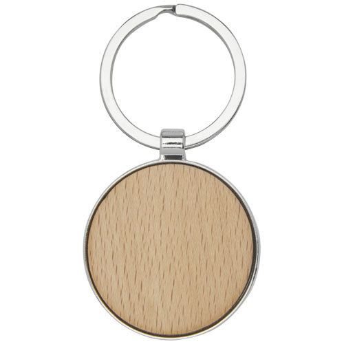 Moreno ronde beukenhouten sleutelhanger 11812371 gegraveerd met logo