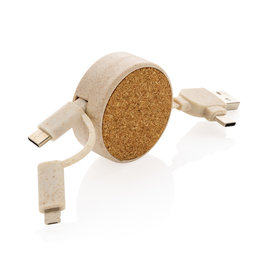 DeBle kurk 6-in-1 oprolbare oplaadkabel met logo P302.369