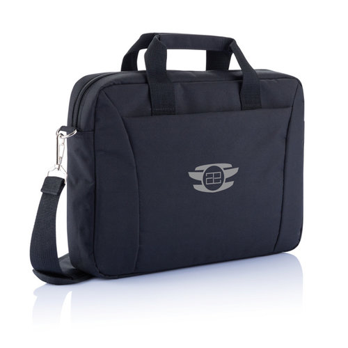 Exhibition 15,4 inch laptoptas van 300D polyester bedrukt met bedrijfslogo