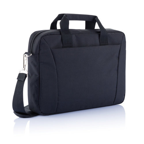 Exhibition 15,4 inch laptoptas van 300D polyester bedrukt met bedrijfslogo