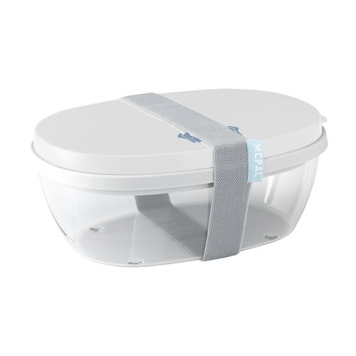 Mepal Saladbox Ellipse – duurzame saladebox met vork en dressing box, personaliseerbaar als relatiegeschenk