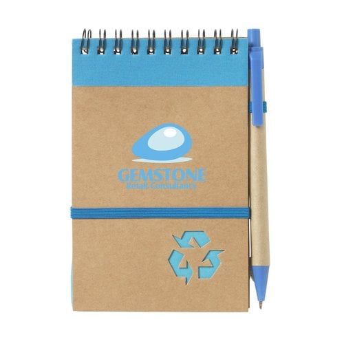 RecycleNote-M notitieboek met balpen 263641 bedrukt met logo