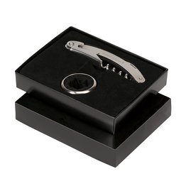 WineTaste wijngeschenkset 263667 met matstalen kelnermes en druppelvanger