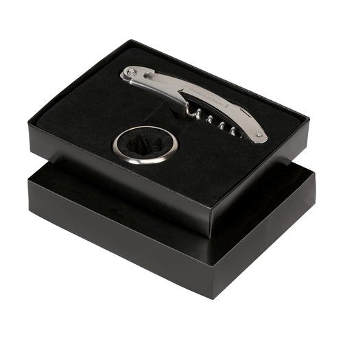 WineTaste wijngeschenkset 263667 met matstalen kelnermes en druppelvanger