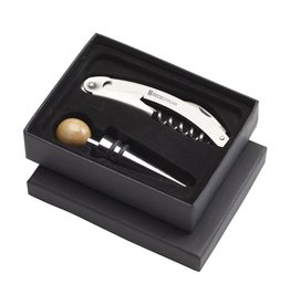 Vindeux wijngeschenkset 265063 met kelnermes en flessenstop gegraveerd met logo