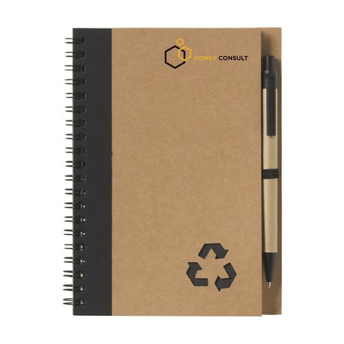 RecycleNote-L notitieboek met balpen 263642 bedrukt met logo
