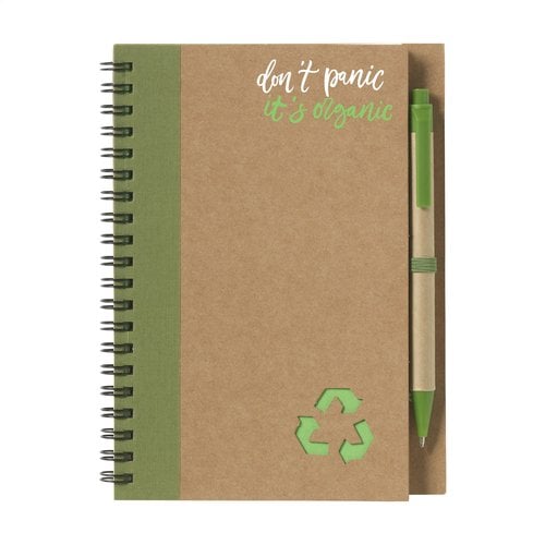 RecycleNote-L notitieboek met balpen 263642 bedrukt met logo