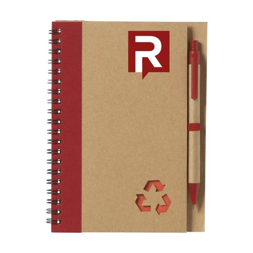 RecycleNote-L notitieboek met balpen 263642 bedrukt met logo