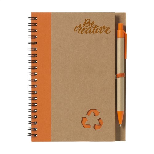 RecycleNote-L notitieboek met balpen 263642 bedrukt met logo