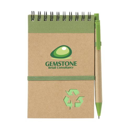RecycleNote-M notitieboek met balpen 263641 bedrukt met logo