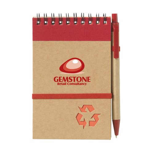 RecycleNote-M notitieboek met balpen 263641 bedrukt met logo