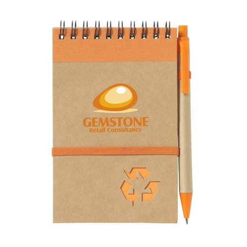 RecycleNote-M notitieboek met balpen 263641 bedrukt met logo