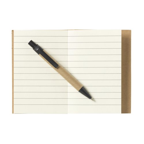 RecycleNote-S notitieboekje 3640 van gerecycled karton met 80 gelinieerde pagina’s, gebonden rug en inclusief balpen