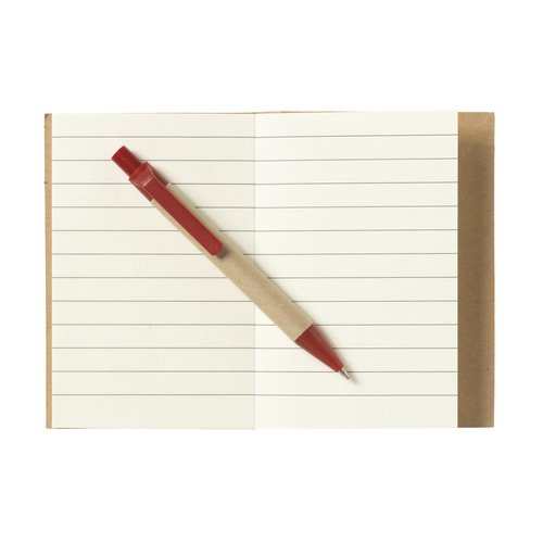 RecycleNote-S notitieboekje 3640 van gerecycled karton met 80 gelinieerde pagina’s, gebonden rug en inclusief balpen