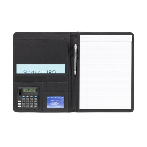 Alpha A4 documentenmap met solarcalculator bedrukt met bedrijfslogo voor vergaderingen en kantoor