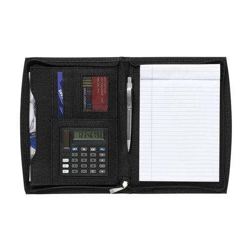 DesignFolio A5 schrijfmap met solarcalculator bedrukt met bedrijfslogo voor vergaderingen en trainingen