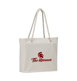 DeBle Michelle katoenen strandtas met koordhengsels bedrukt met logo