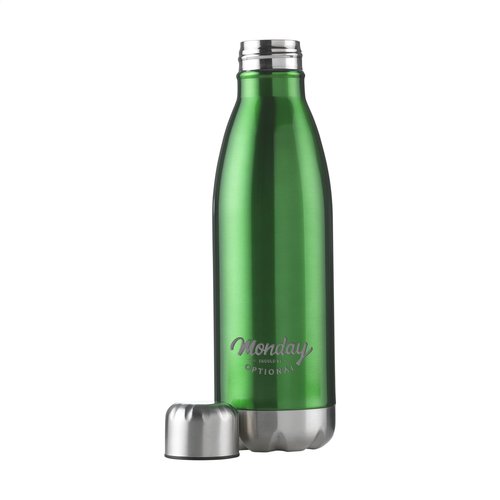 DeBle Topflask RVS waterfles 500 ml dubbelwandig en vacuüm geïsoleerd met metallic of matte finish en logo