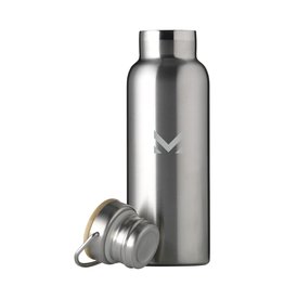 DeBle Nordvik RVS thermosfles 500 ml dubbelwandig met bamboe dop en logo, herbruikbare vacuüm geïsoleerde drinkfles