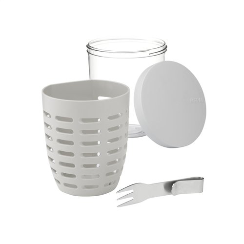 Mepal Fruit- & Veggiepot Ellipse – duurzame fruit- en groentepot met vergiet en vork, personaliseerbaar als relatiegeschenk