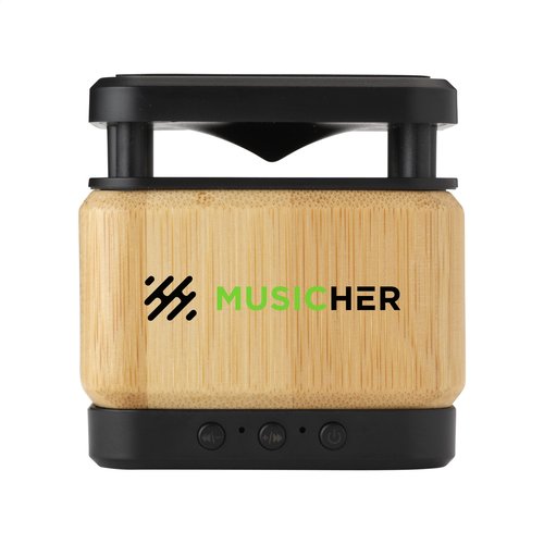 Bamboo Block Speaker met draadloze oplader 265893 gegraveerd met logo