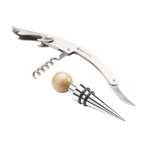 Vindeux wijngeschenkset 265063 met kelnermes en flessenstop gegraveerd met logo