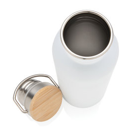 Moderne roestvrijstalen fles met bamboe deksel P436.837